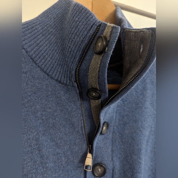 Banana Republic Henley Sweater Pullover sz M* 1/4 Zip Button Heather Blue Cotton - Picture 8 of 8